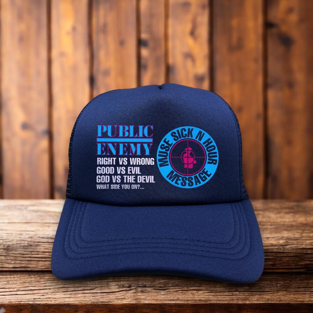 Public Enemy Unisex Trucker Hat Blue Snapback 80s Hip Hop Rap Baseball Cap